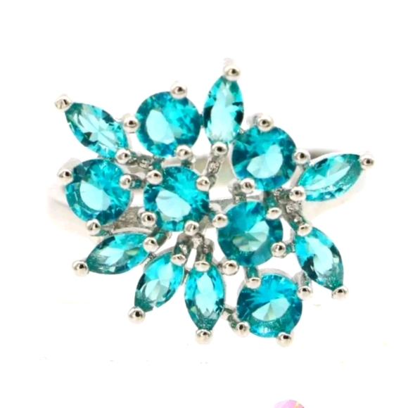 Jewelry - New size 9 aquamarine cz sterling silver ring